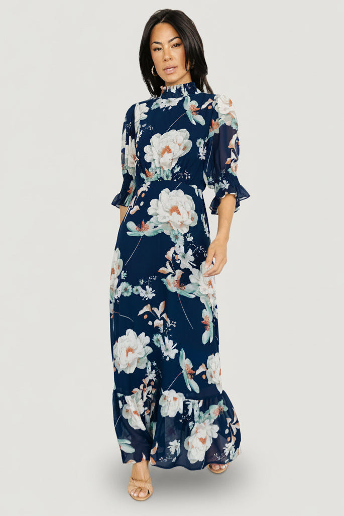 Marie Mock Neck Maxi Dress | Baltic Born Navy Floral