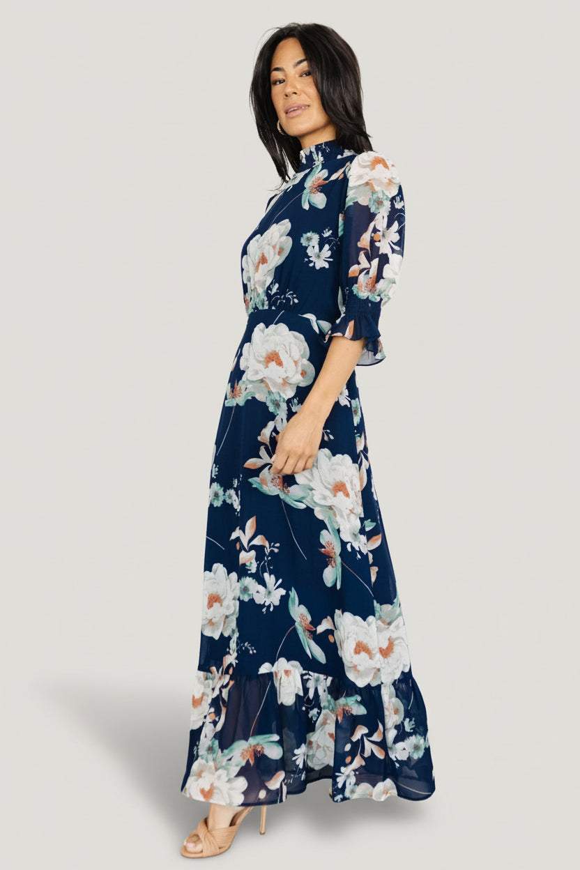 Marie Mock Neck Maxi Dress | Baltic Born Navy Floral