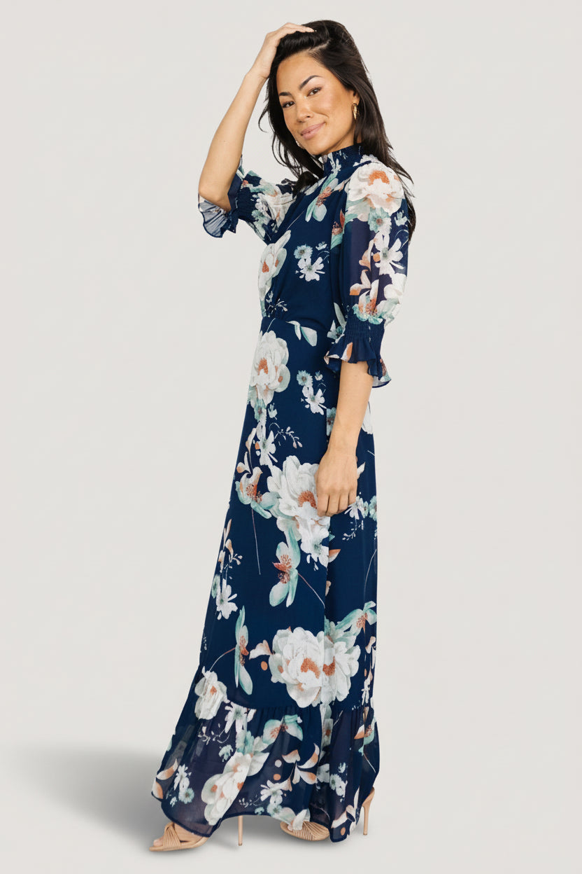 Marie Mock Neck Maxi Dress | Baltic Born Navy Floral