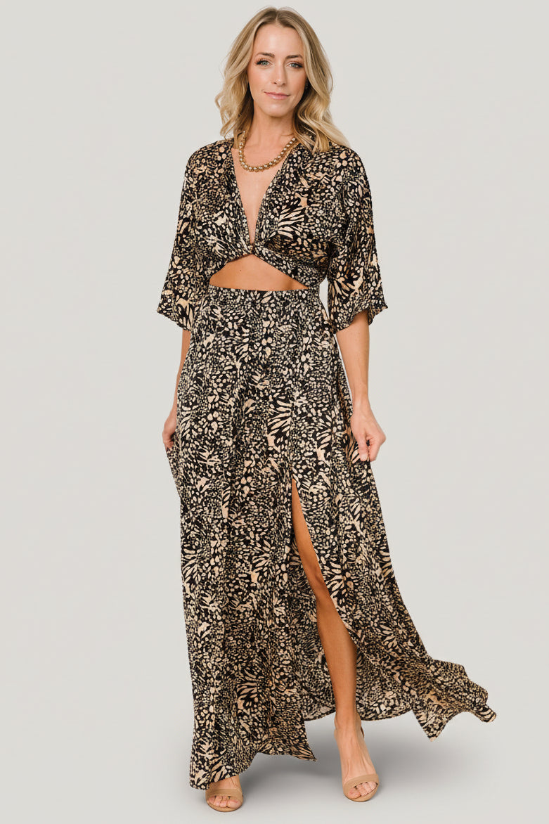 Morlana Maxi Dress | Baltic Born Black + Tan Print