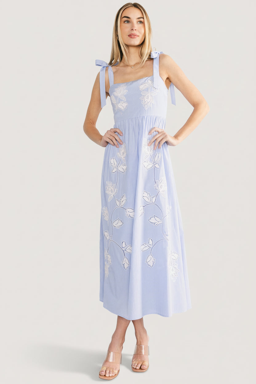 Enora Embroidered Maxi Dress | Baltic Born Blue + White Floral