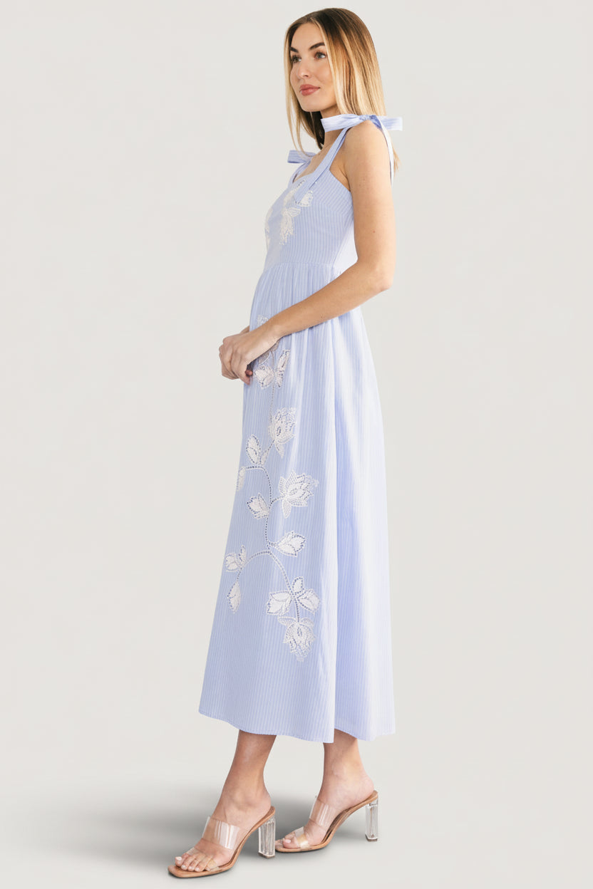 Enora Embroidered Maxi Dress | Baltic Born Blue + White Floral