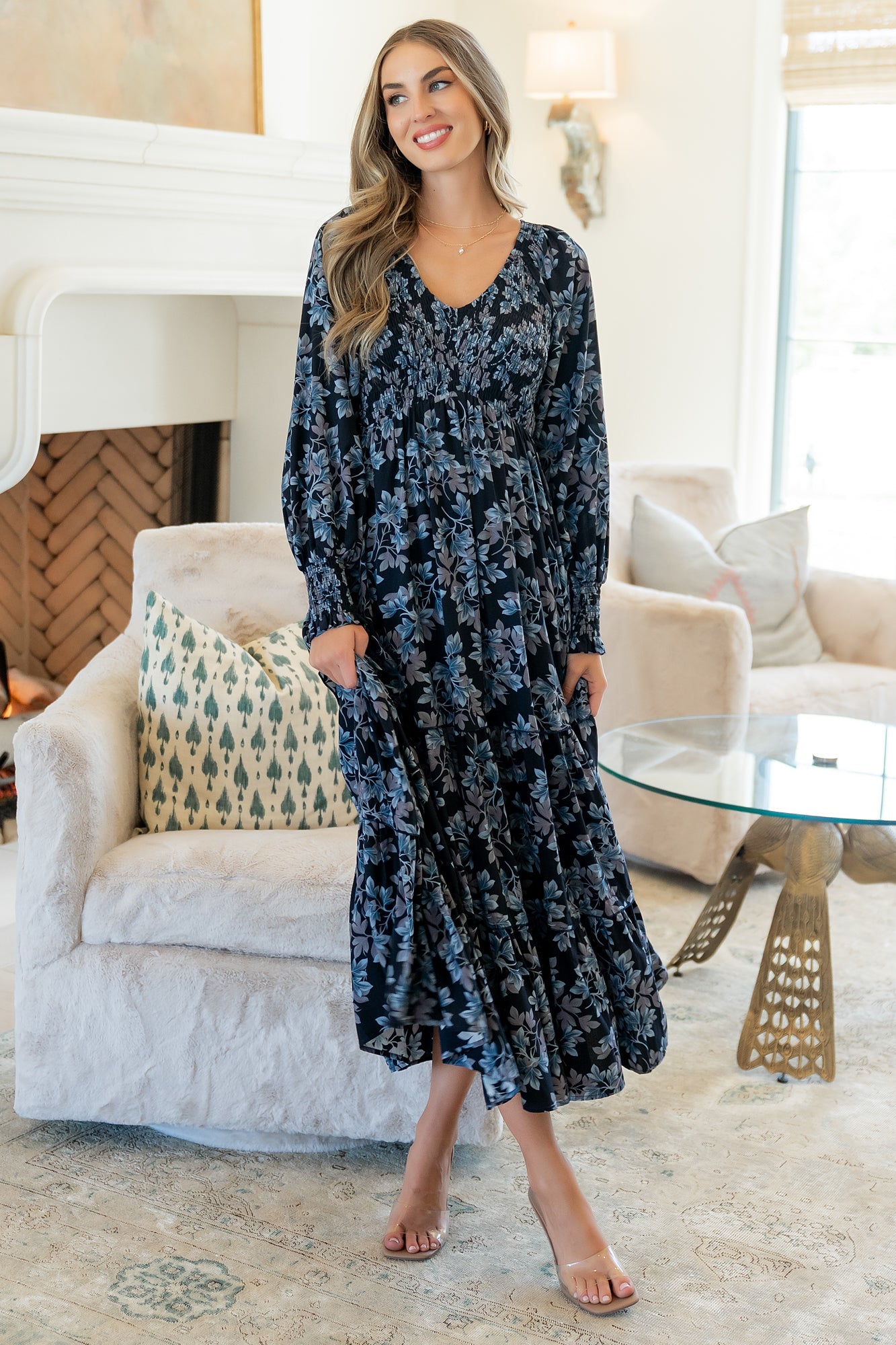 Rayna Smocked Dress | Baltic Born Midnight + Blue Floral