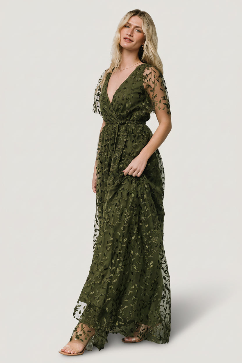Marseille Embossed Maxi Dress | Baltic Born Olive