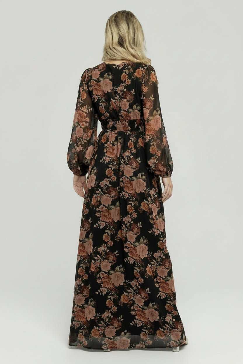 Adira Maxi Dress | Baltic Born Black + Mauve Floral