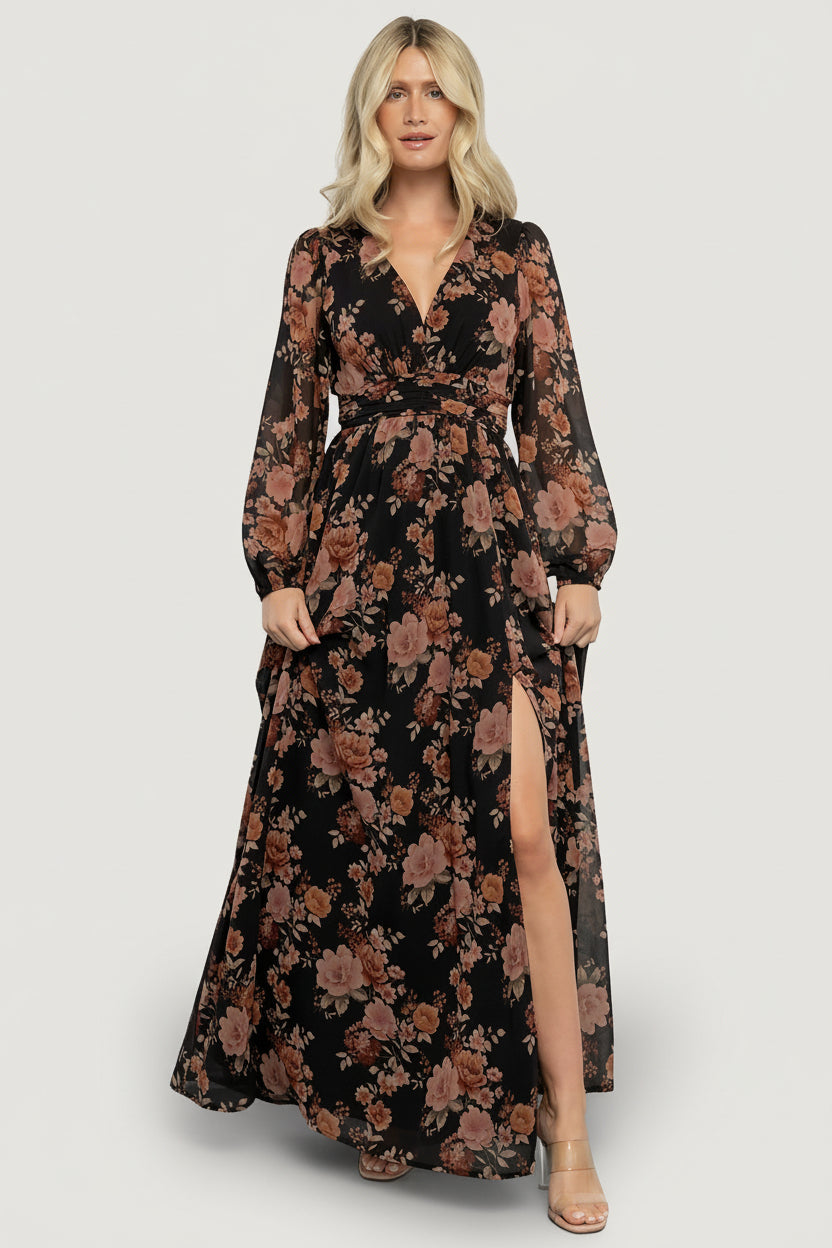 Adira Maxi Dress | Baltic Born Black + Mauve Floral