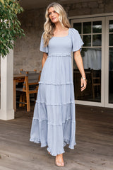 Lenora Smocked Dotted Maxi Dress | Baltic Born Dusty Blue
