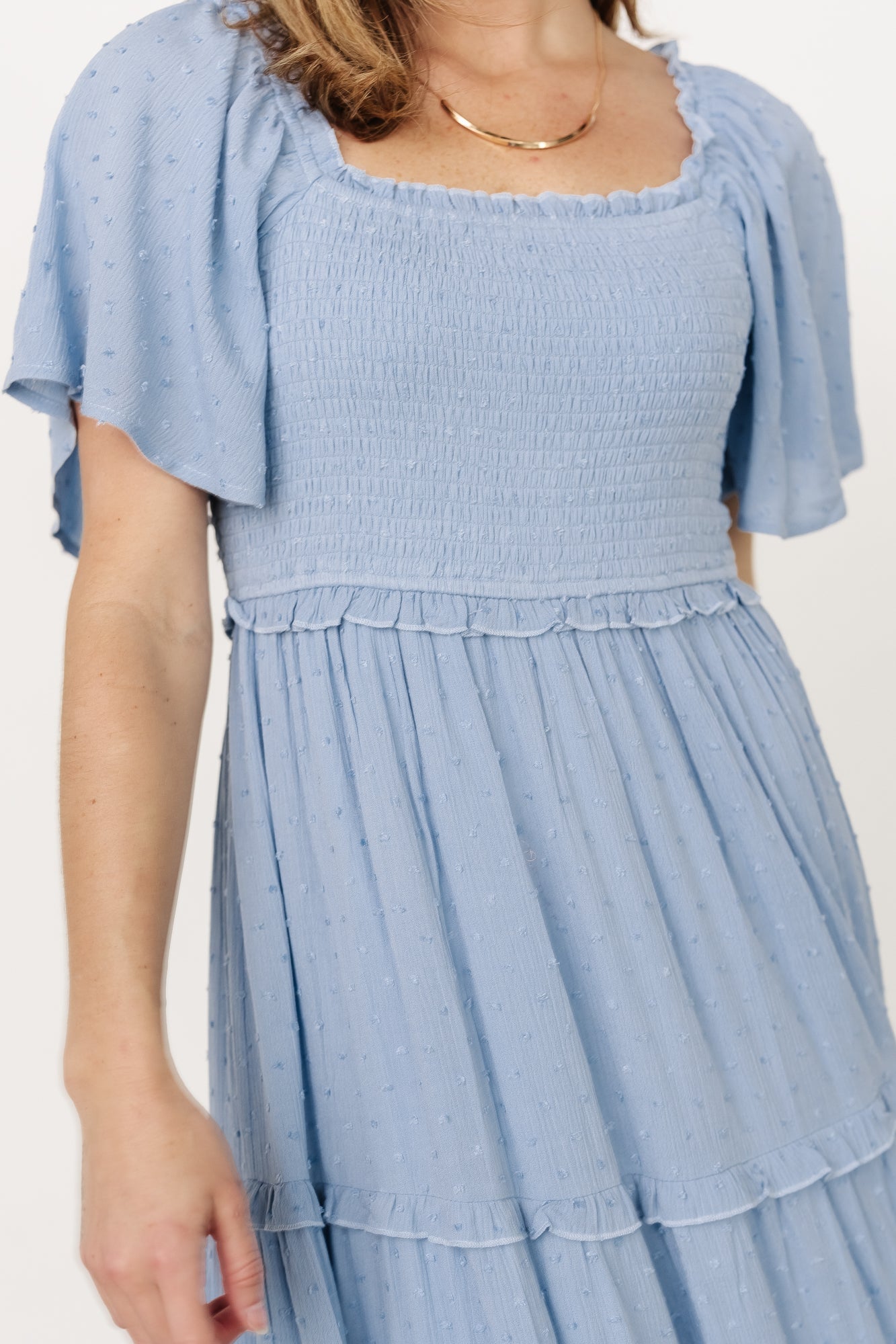 Lenora Smocked Dotted Maxi Dress | Baltic Born Dusty Blue