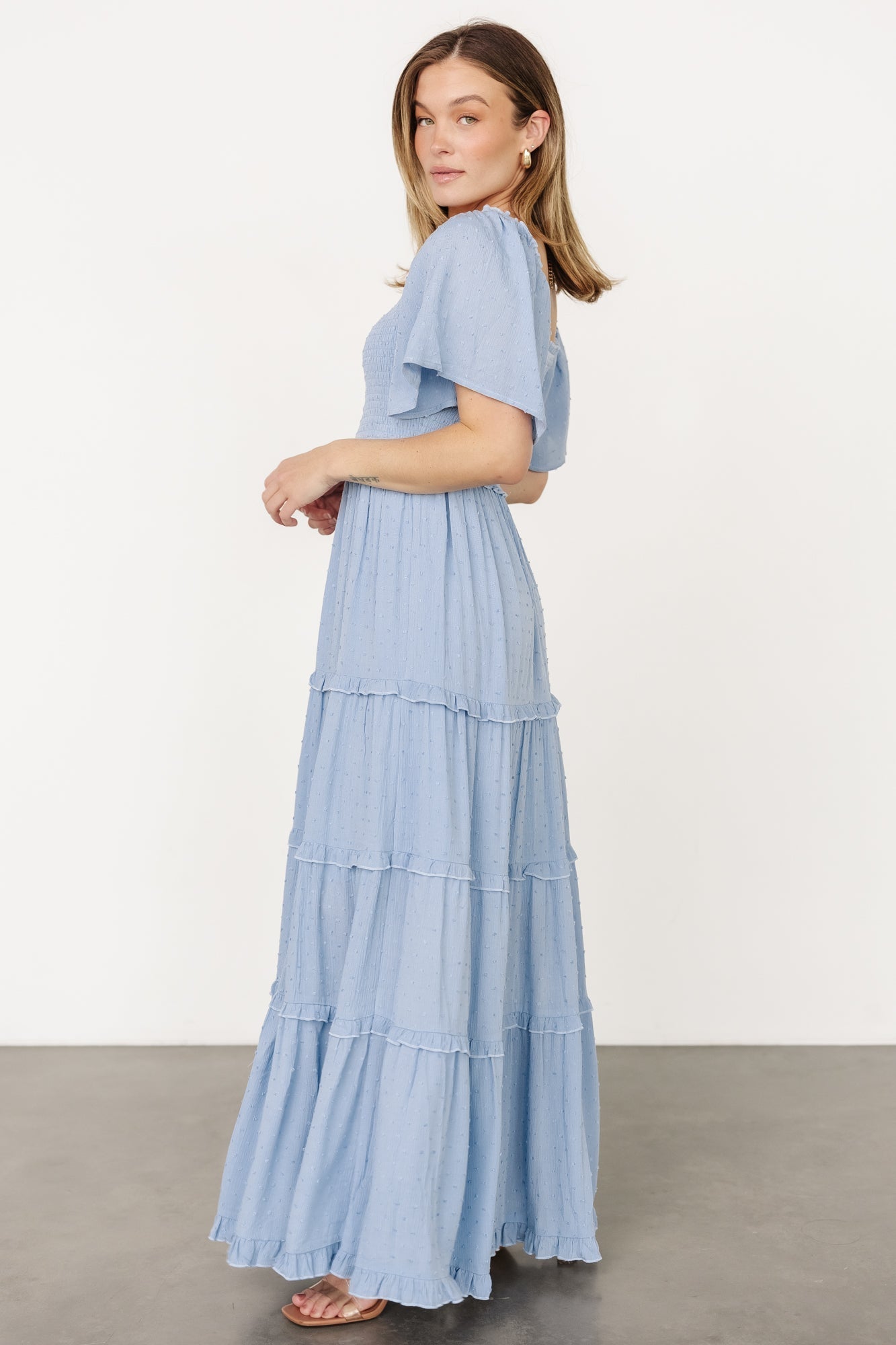 Lenora Smocked Dotted Maxi Dress | Baltic Born Dusty Blue