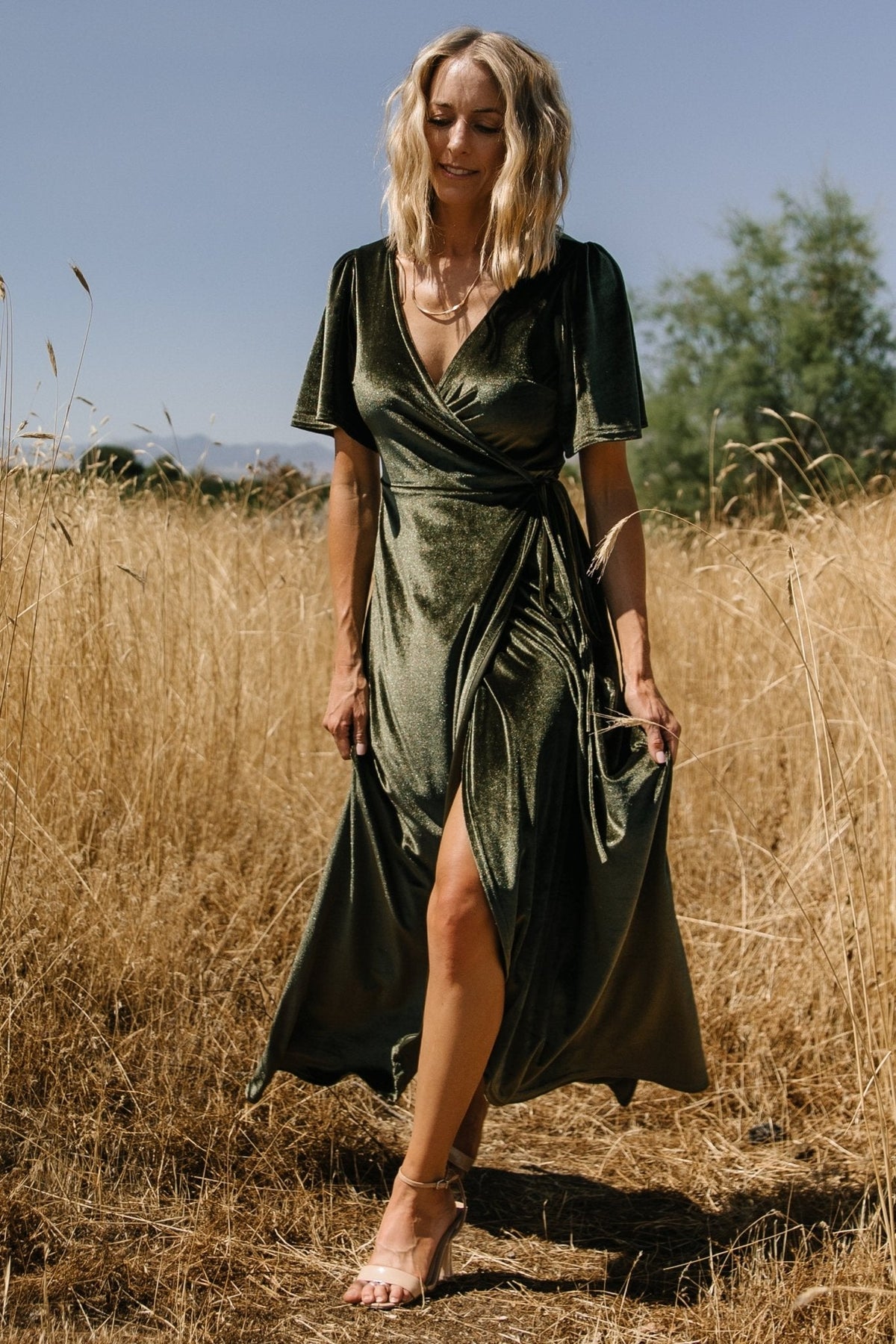 Katelyn Velvet Maxi Wrap Dress | Baltic Born Dark Olive