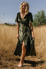 Katelyn Velvet Maxi Wrap Dress | Baltic Born Dark Olive