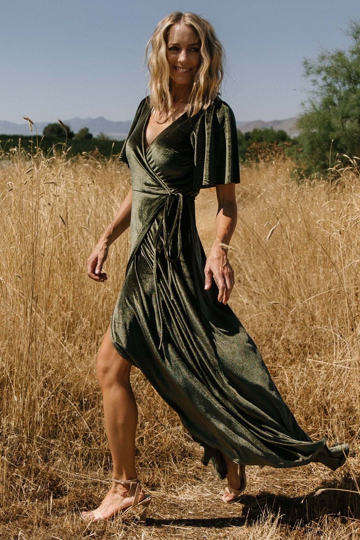 Katelyn Velvet Maxi Wrap Dress | Baltic Born Dark Olive