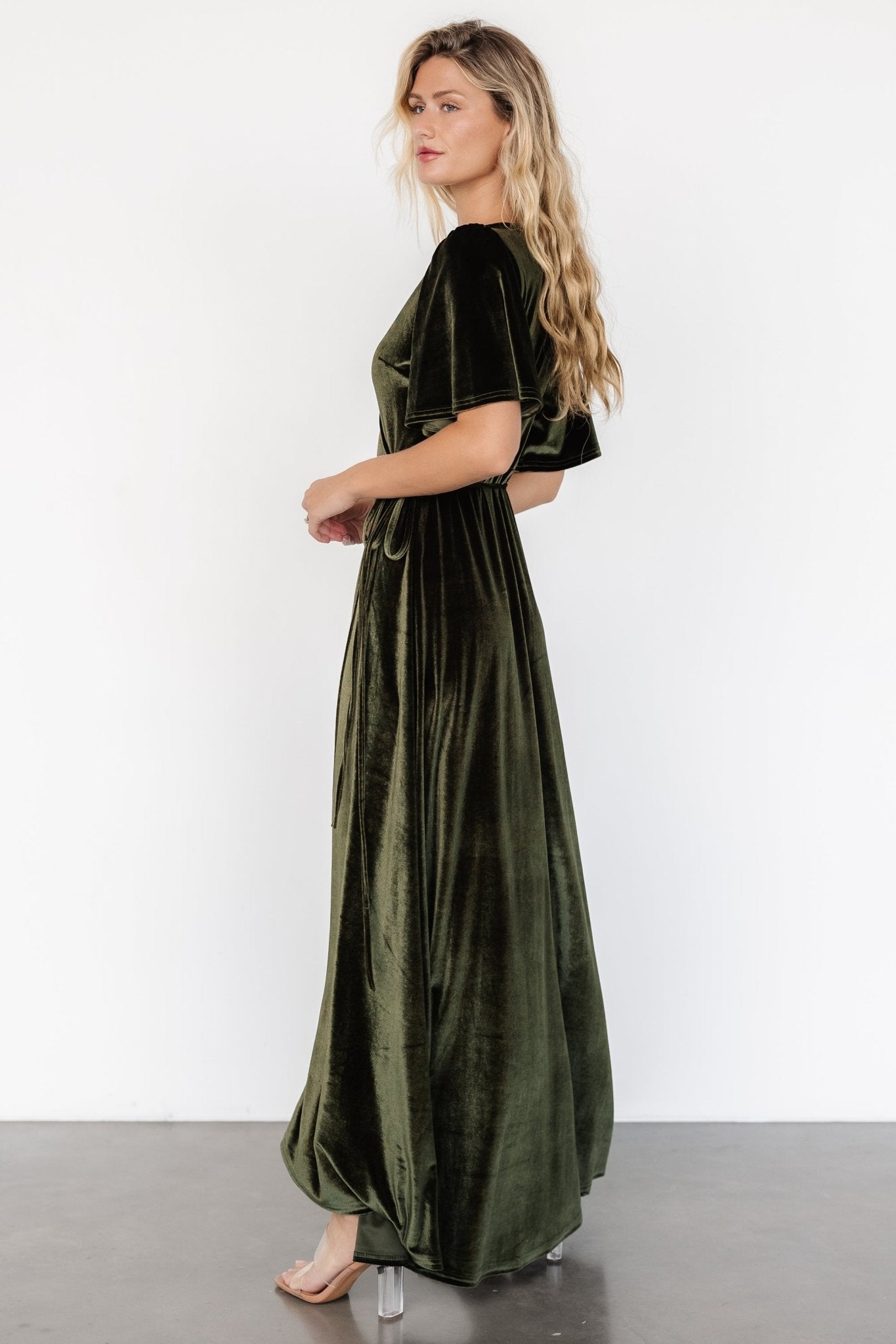 Katelyn Velvet Maxi Wrap Dress | Baltic Born Dark Olive