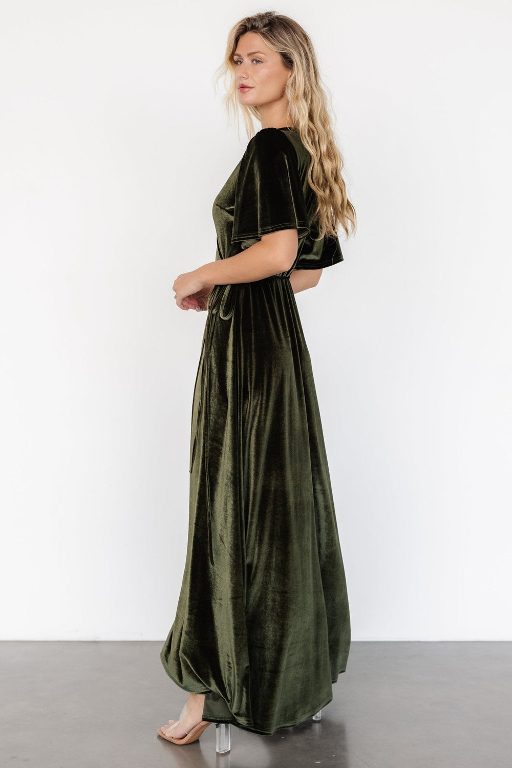 Katelyn Velvet Maxi Wrap Dress | Baltic Born Dark Olive