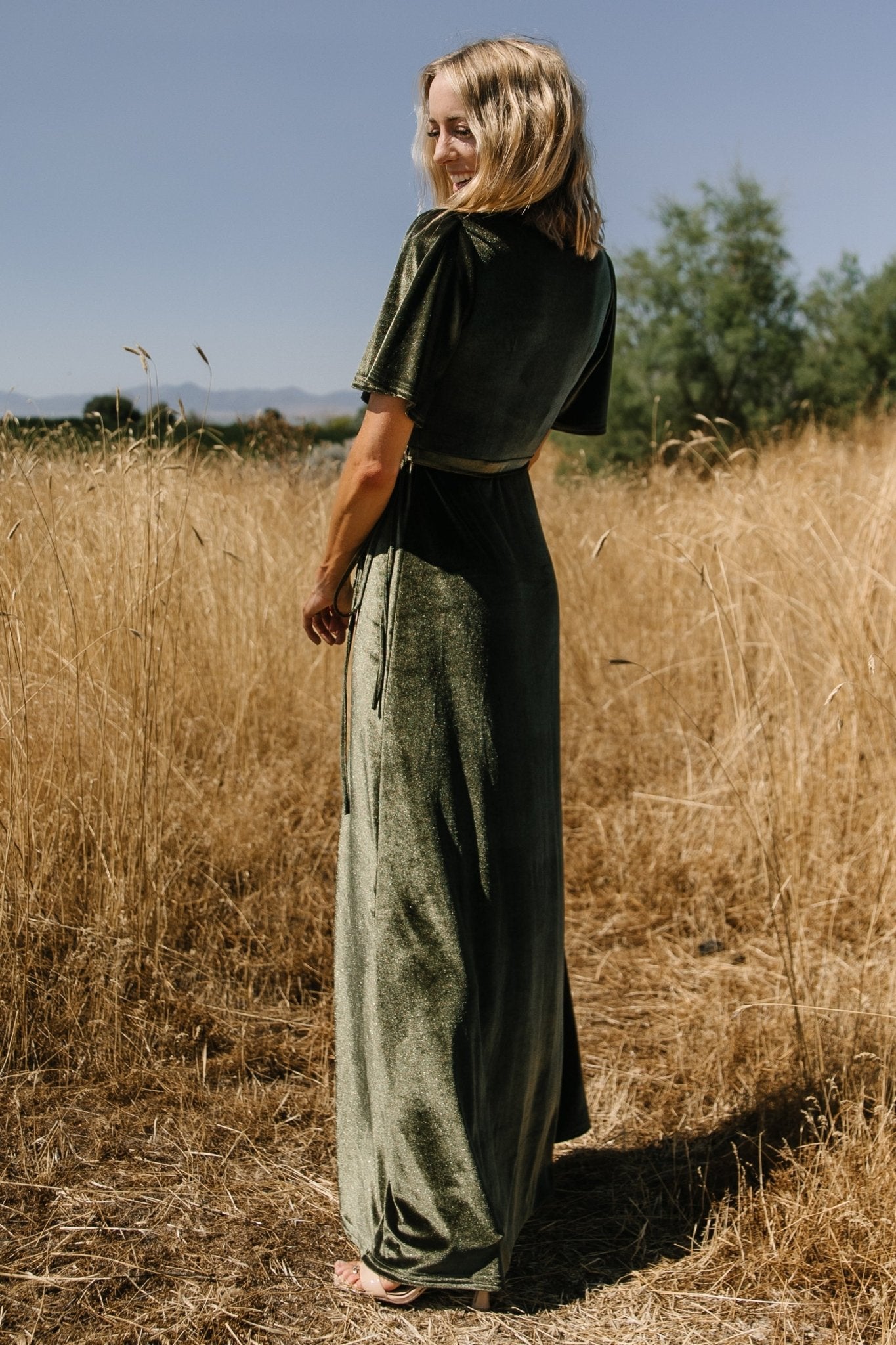 Katelyn Velvet Maxi Wrap Dress | Baltic Born Dark Olive
