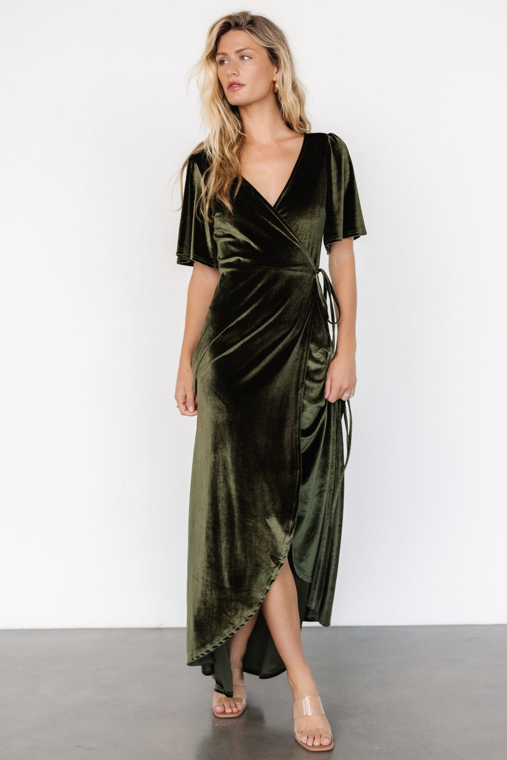 Katelyn Velvet Maxi Wrap Dress | Baltic Born Dark Olive