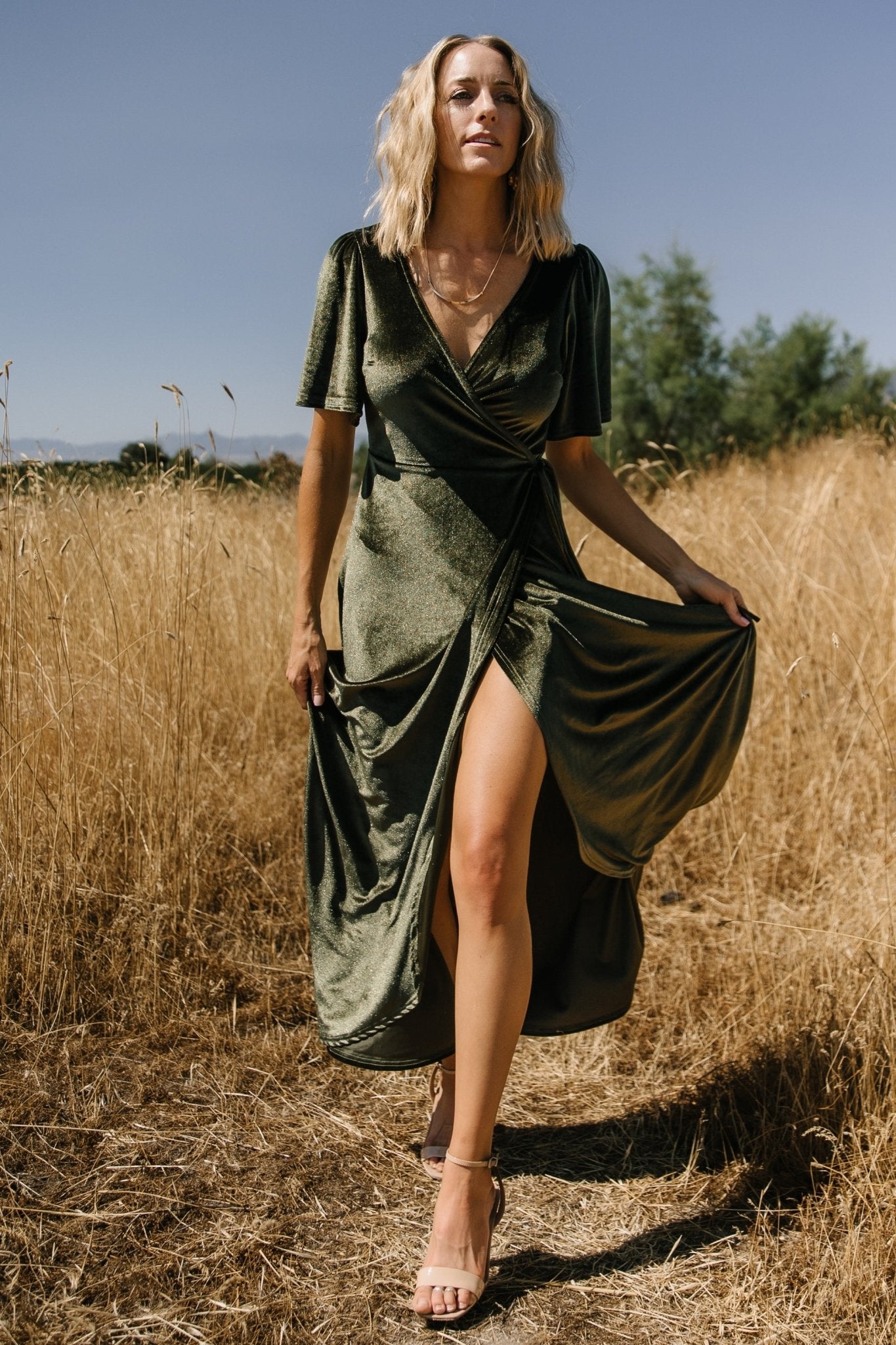 Katelyn Velvet Maxi Wrap Dress | Baltic Born Dark Olive