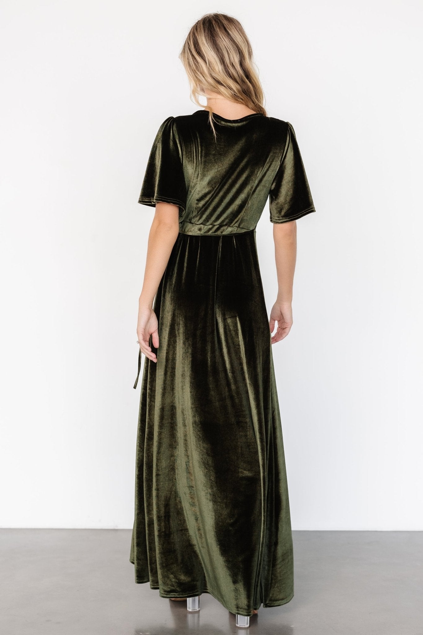 Katelyn Velvet Maxi Wrap Dress | Baltic Born Dark Olive