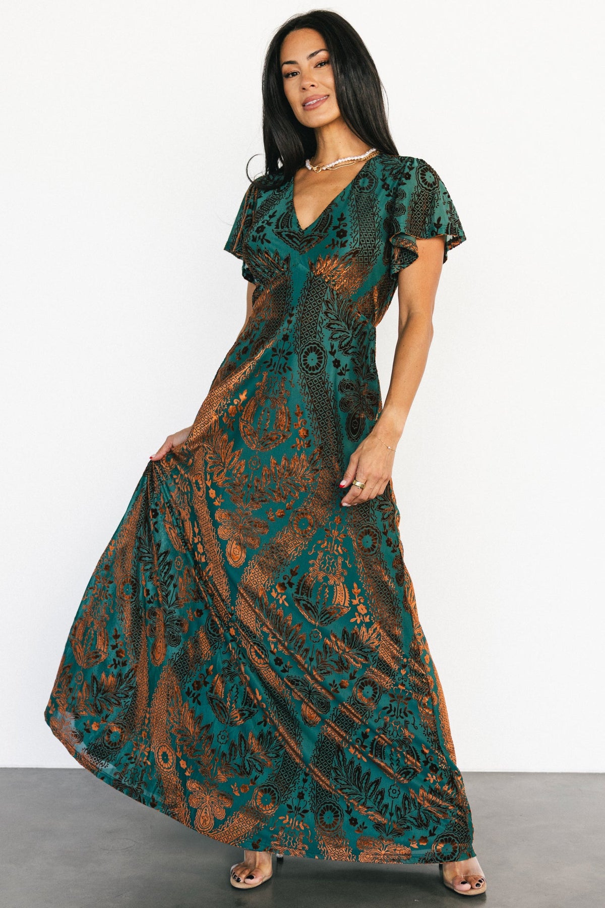 Kimberly Velvet Maxi Dress | Baltic Born Jade + Bronze