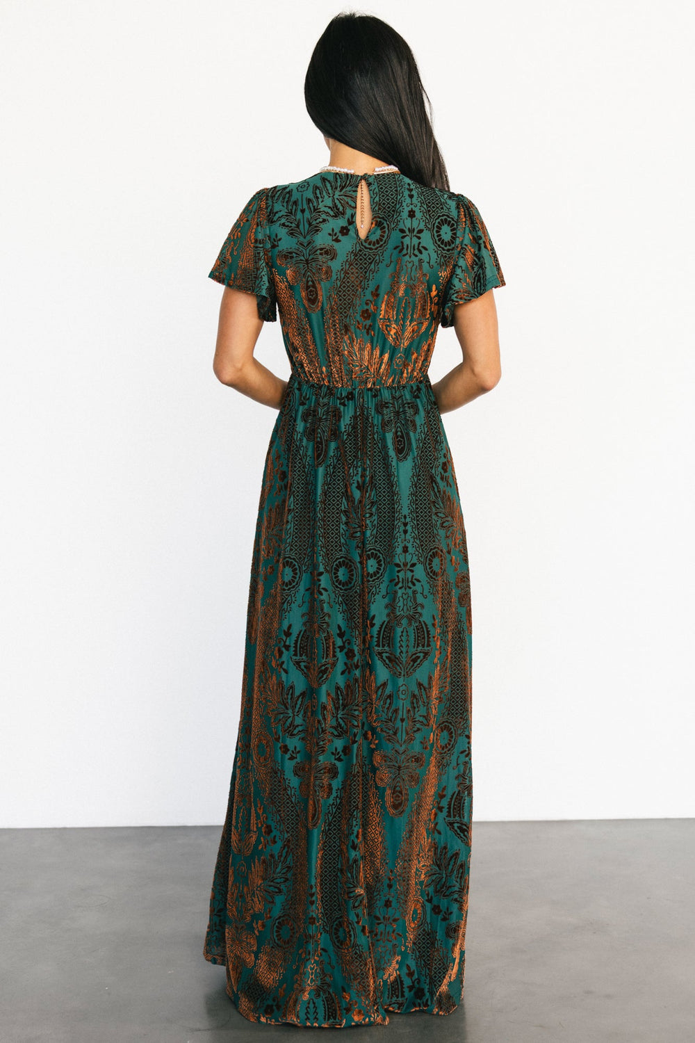 Kimberly Velvet Maxi Dress | Baltic Born Jade + Bronze