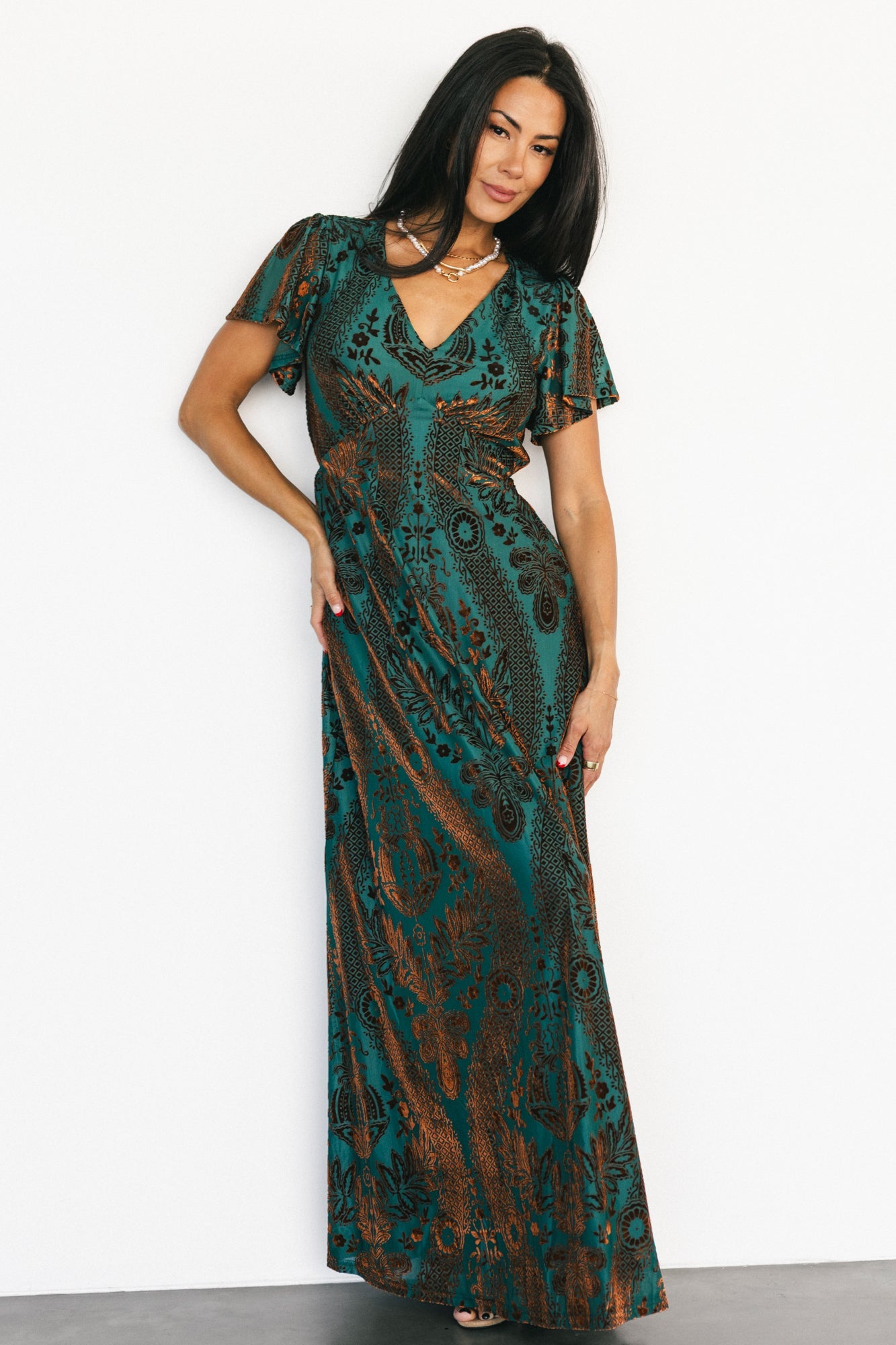 Kimberly Velvet Maxi Dress | Baltic Born Jade + Bronze