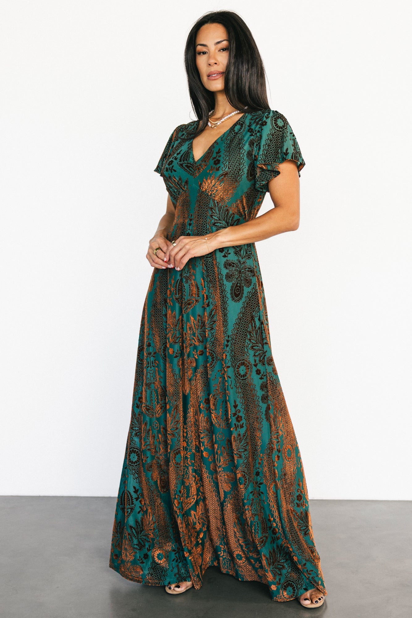 Kimberly Velvet Maxi Dress | Baltic Born Jade + Bronze