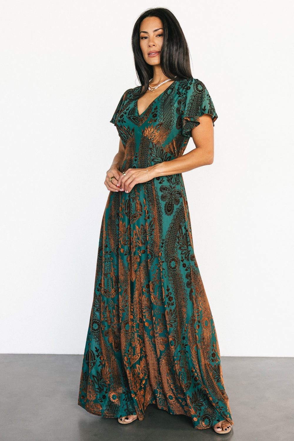 Kimberly Velvet Maxi Dress | Baltic Born Jade + Bronze