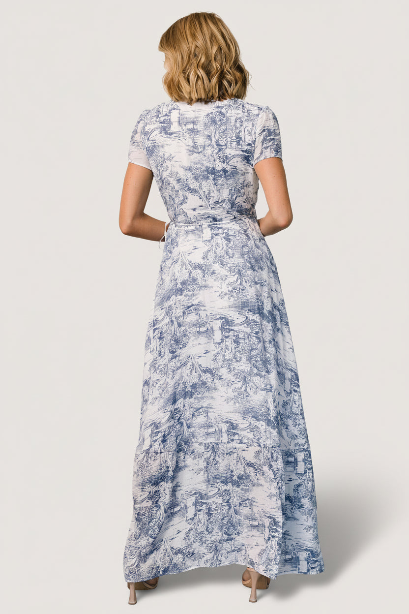 Dulce Wrap Maxi Dress | Baltic Born White + Blue Print