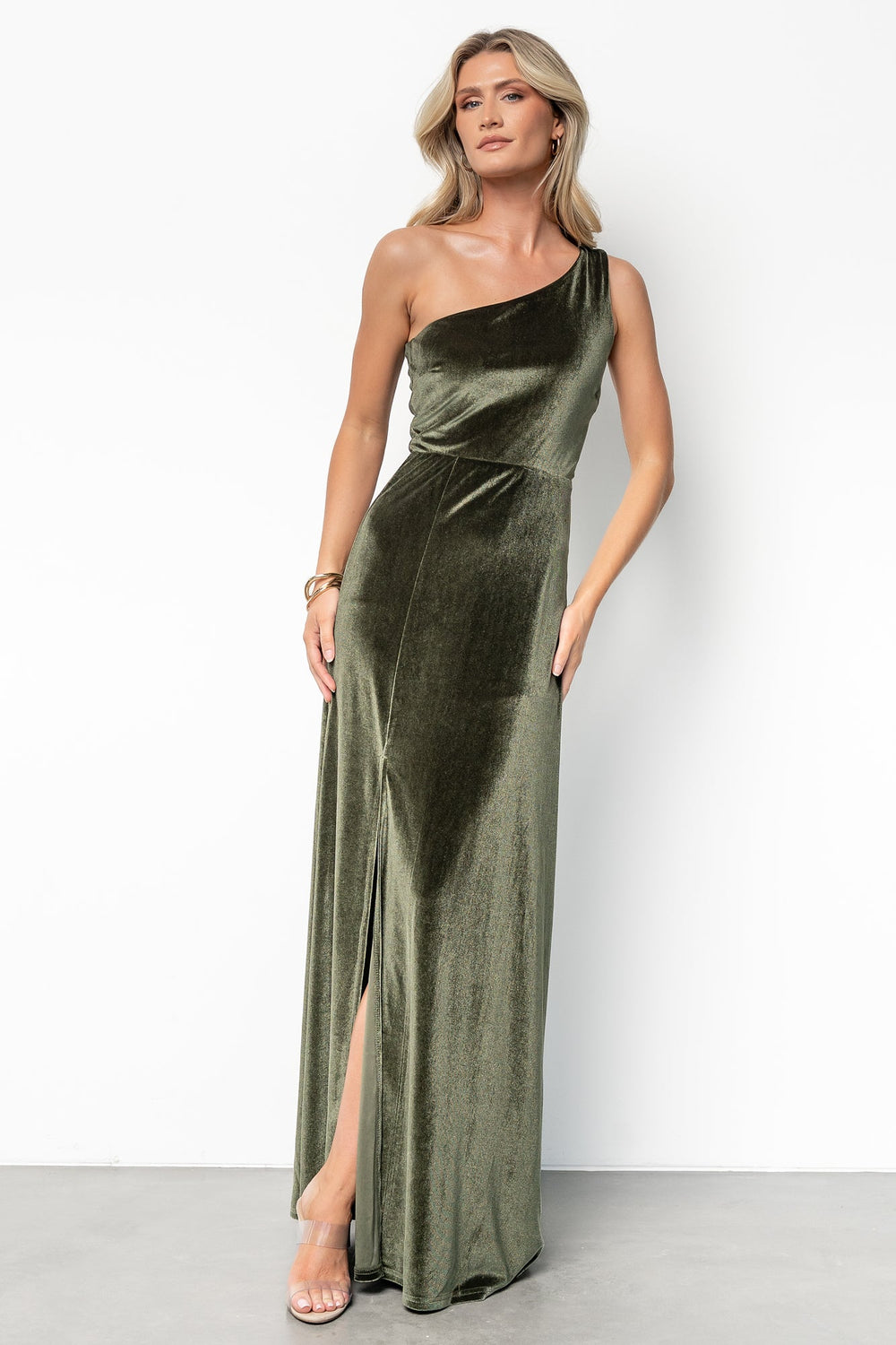 Tatiana Velvet One Shoulder Maxi Dress | Baltic Born Olive