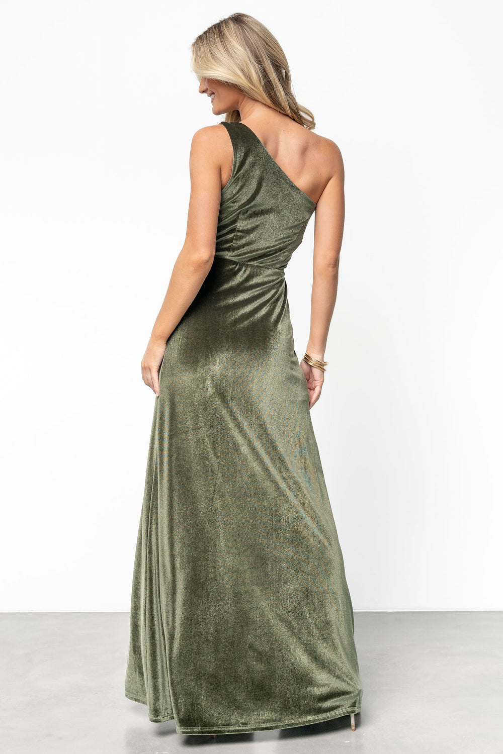 Tatiana Velvet One Shoulder Maxi Dress | Baltic Born Olive
