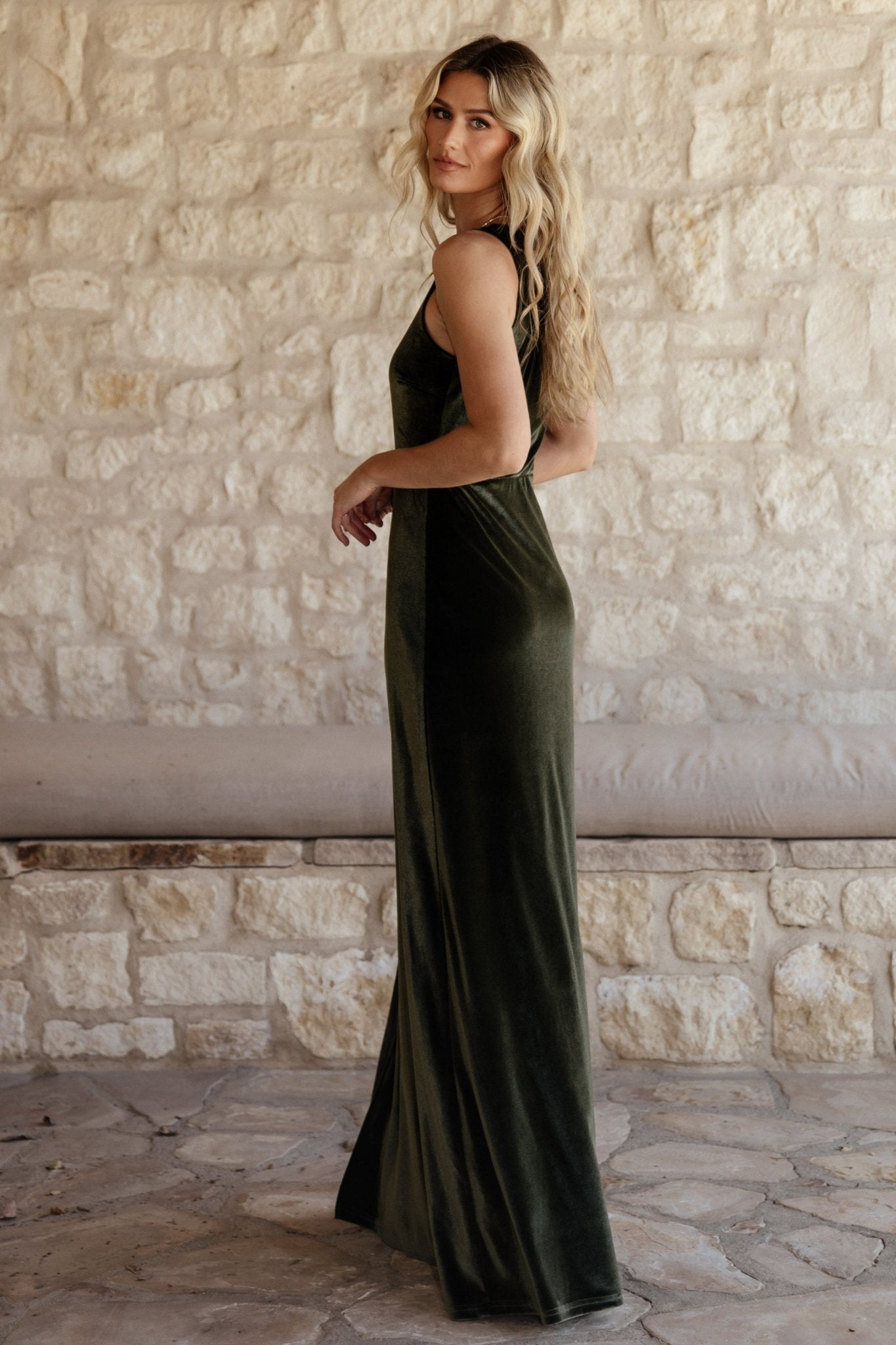 Tatiana Velvet One Shoulder Maxi Dress | Baltic Born Olive