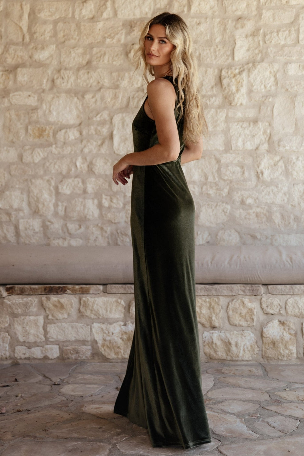 Tatiana Velvet One Shoulder Maxi Dress | Baltic Born Olive