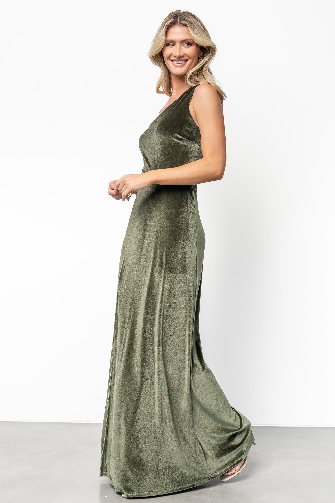 Tatiana Velvet One Shoulder Maxi Dress | Baltic Born Olive