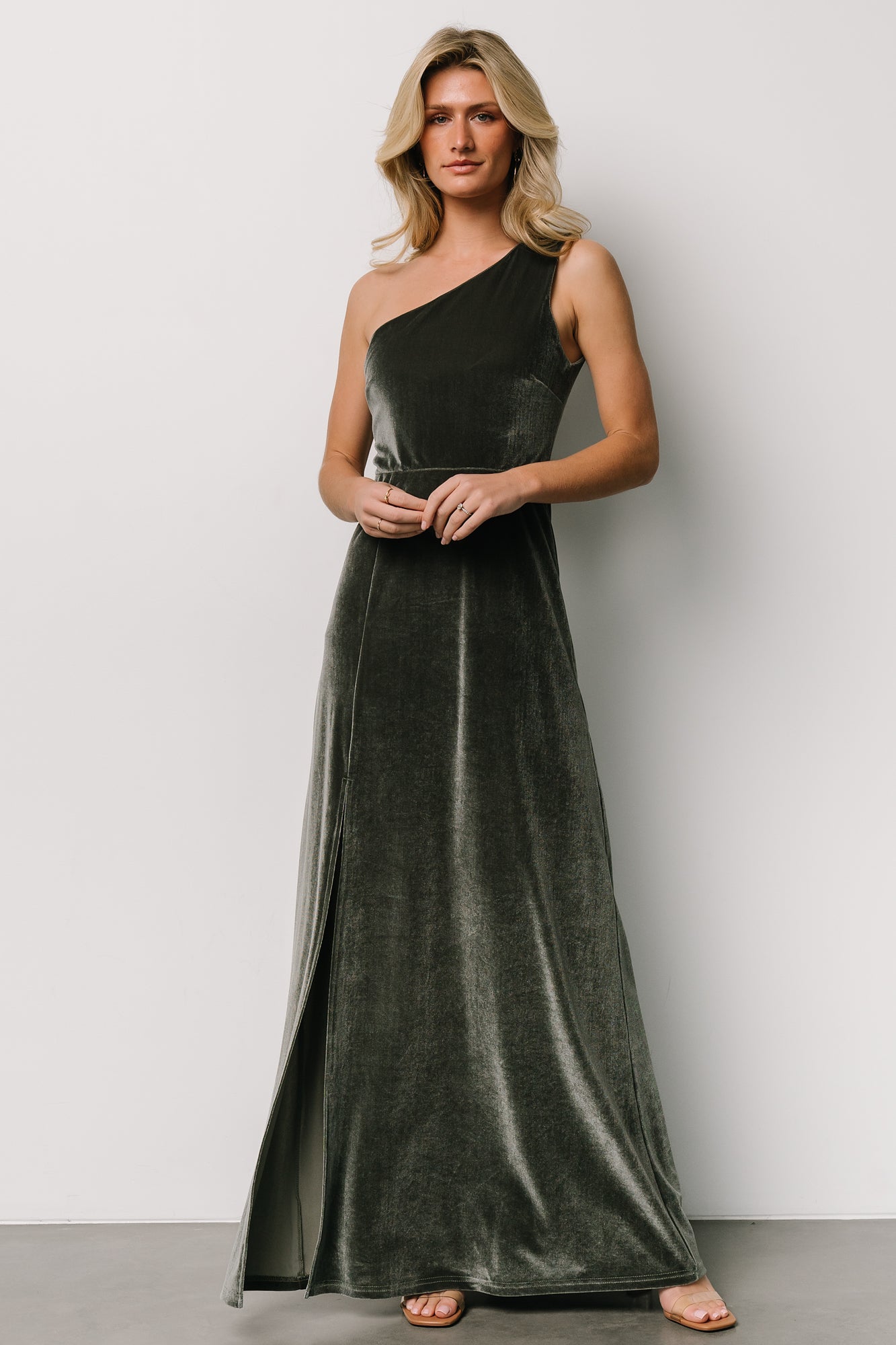 Tatiana Velvet One Shoulder Maxi Dress | Baltic Born Eucalyptus