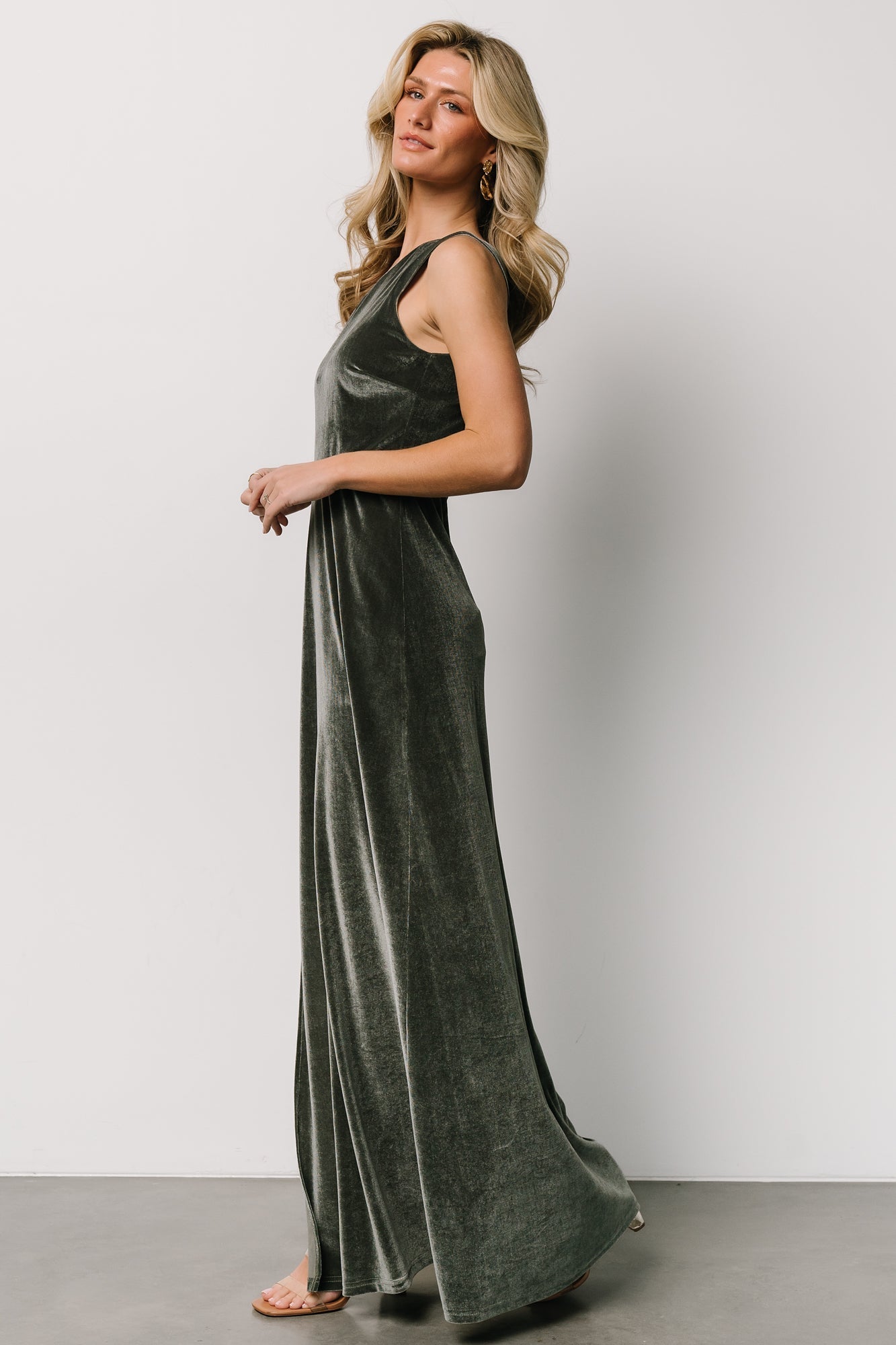 Tatiana Velvet One Shoulder Maxi Dress | Baltic Born Eucalyptus