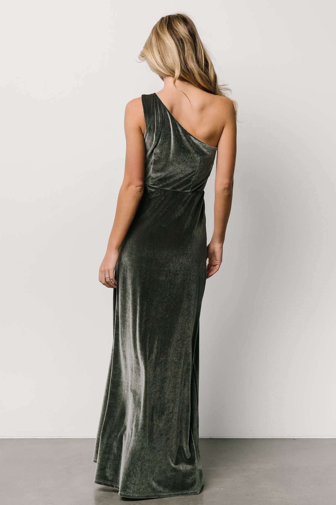 Tatiana Velvet One Shoulder Maxi Dress | Baltic Born Eucalyptus