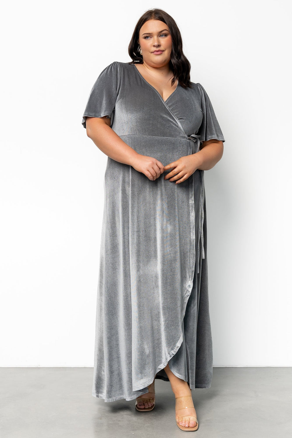 Katelyn Velvet Maxi Wrap Dress | Baltic Born Dusty Blue