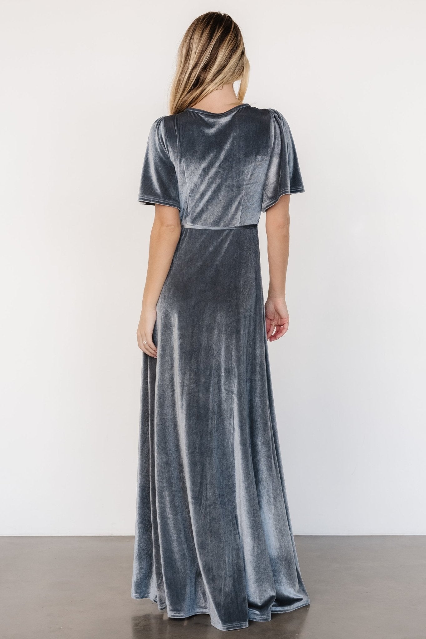 Katelyn Velvet Maxi Wrap Dress | Baltic Born Dusty Blue