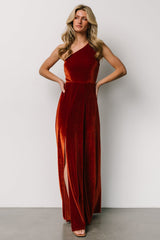 Tatiana Velvet One Shoulder Maxi Dress | Baltic Born Rust