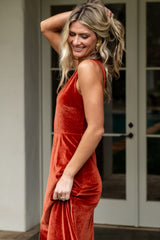 Tatiana Velvet One Shoulder Maxi Dress | Baltic Born Rust