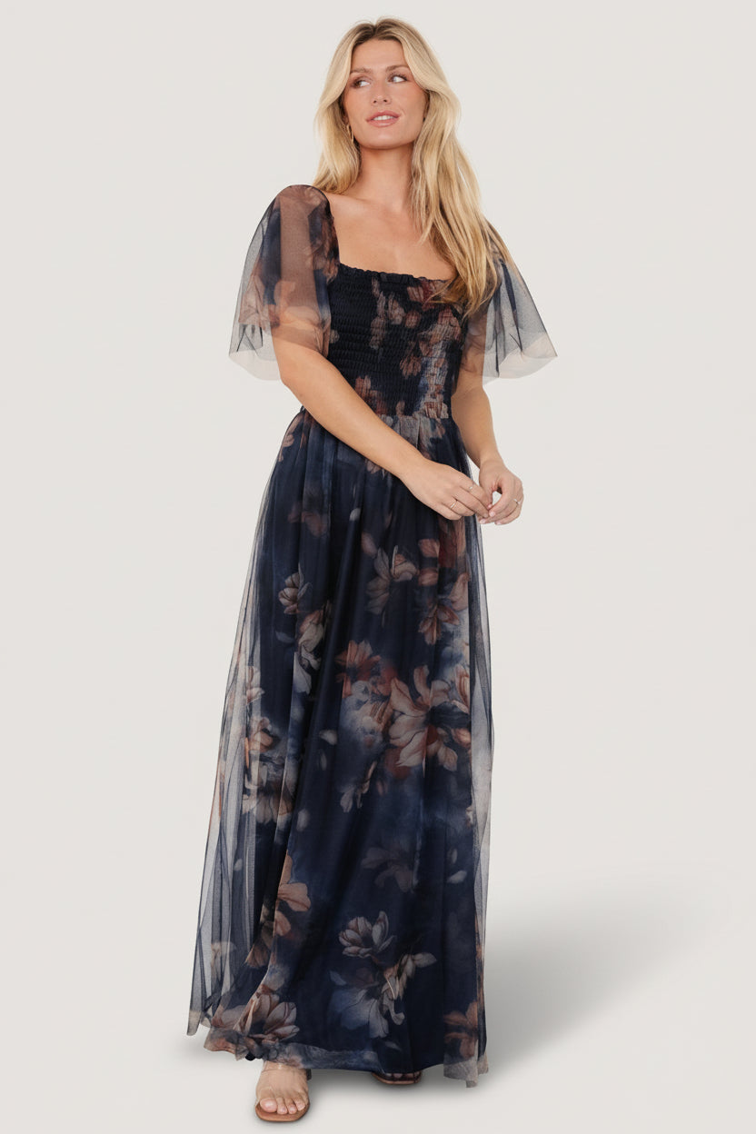 Cassandra Tulle Maxi Dress | Baltic Born Dark Blue Floral