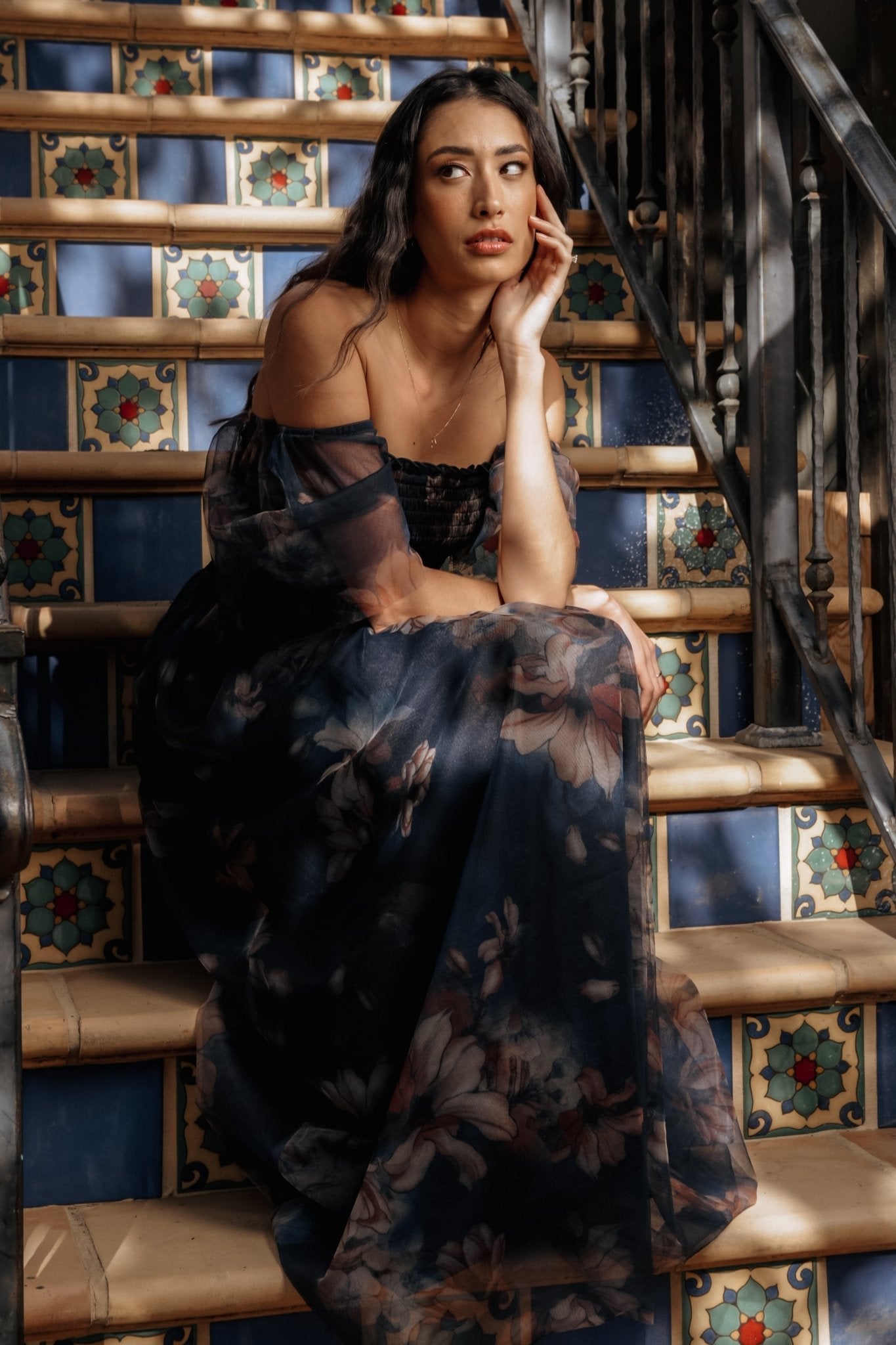 Cassandra Tulle Maxi Dress | Baltic Born Dark Blue Floral