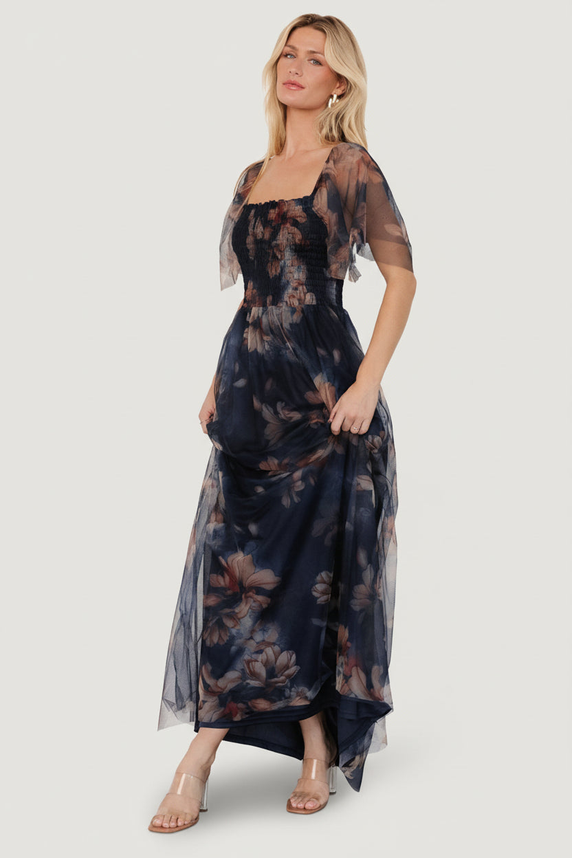 Cassandra Tulle Maxi Dress | Baltic Born Dark Blue Floral
