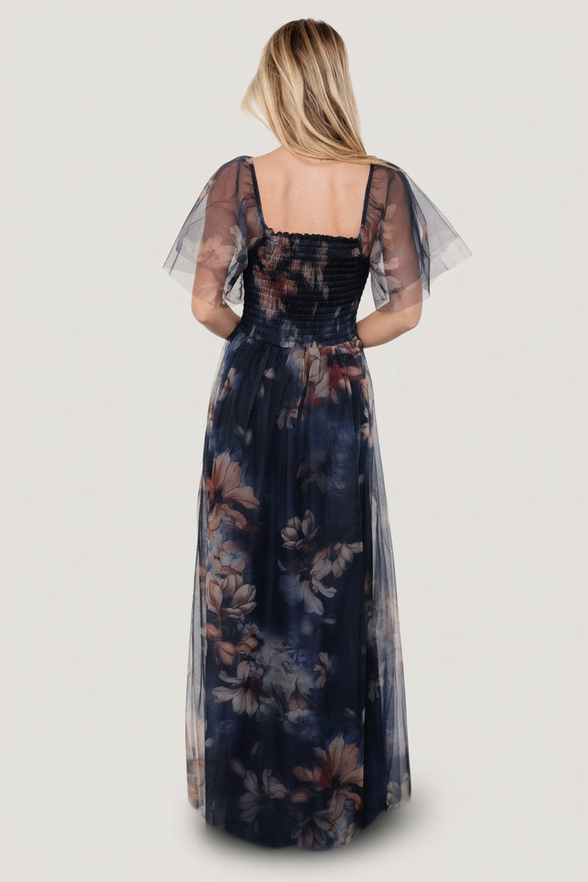 Cassandra Tulle Maxi Dress | Baltic Born Dark Blue Floral