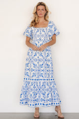 Lexa Smocked Maxi Dress | Baltic Born Off White + Blue Floral
