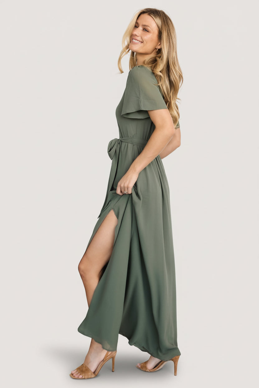 Naomi Short Sleeve Maxi Dress | Baltic Born Dark Sage