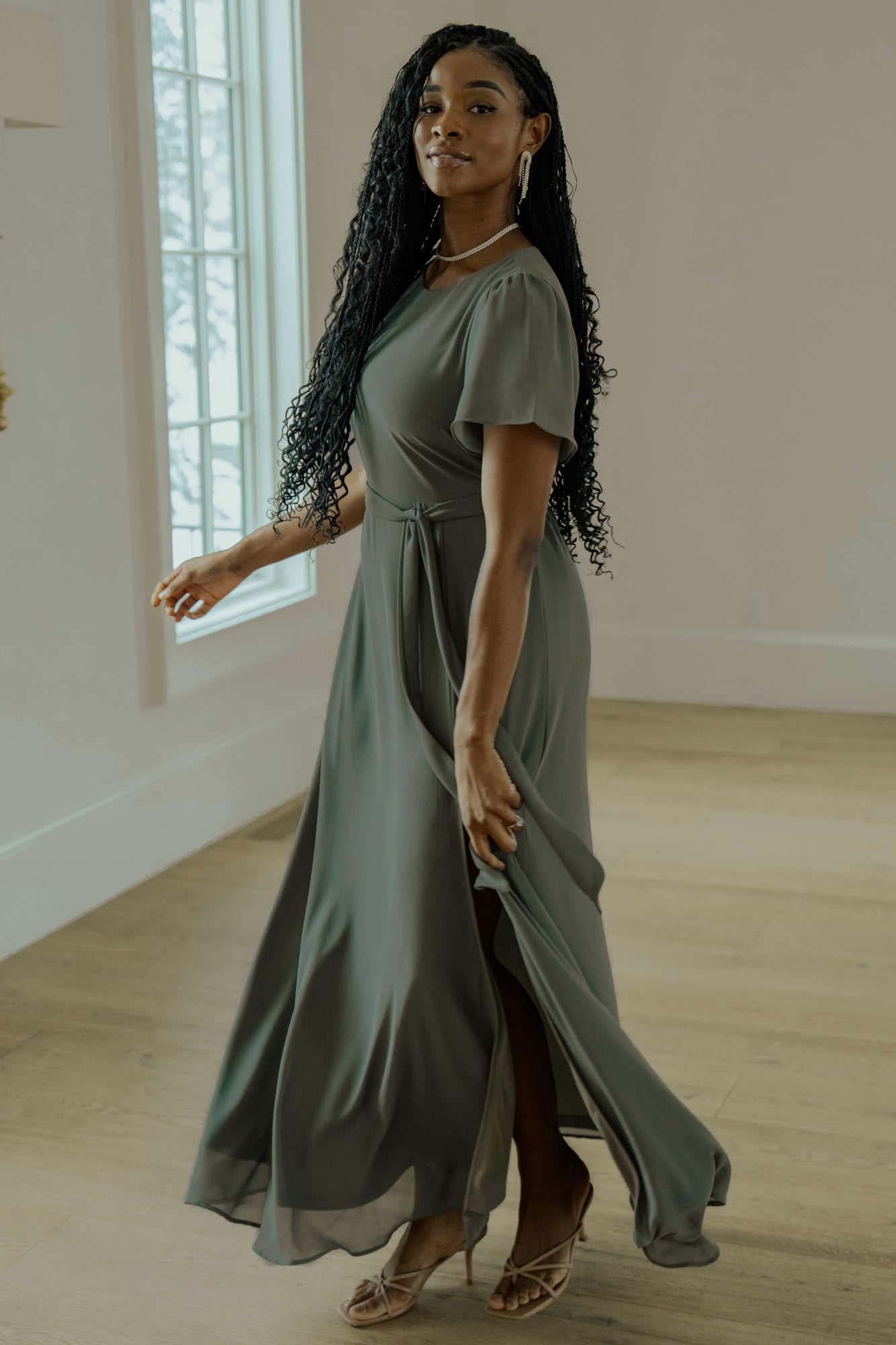 Naomi Short Sleeve Maxi Dress | Baltic Born Dark Sage