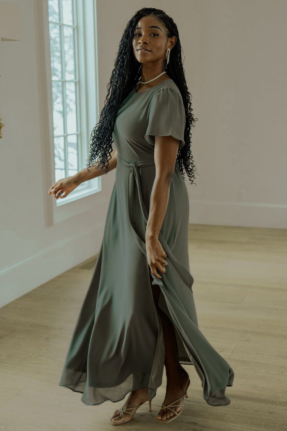 Naomi Short Sleeve Maxi Dress | Baltic Born Dark Sage