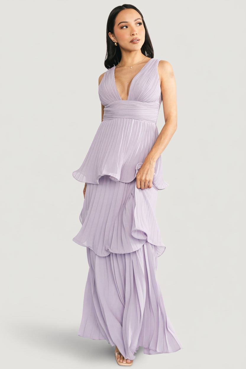 Saphira Tiered Pleated Maxi Dress | Baltic Born Lavender