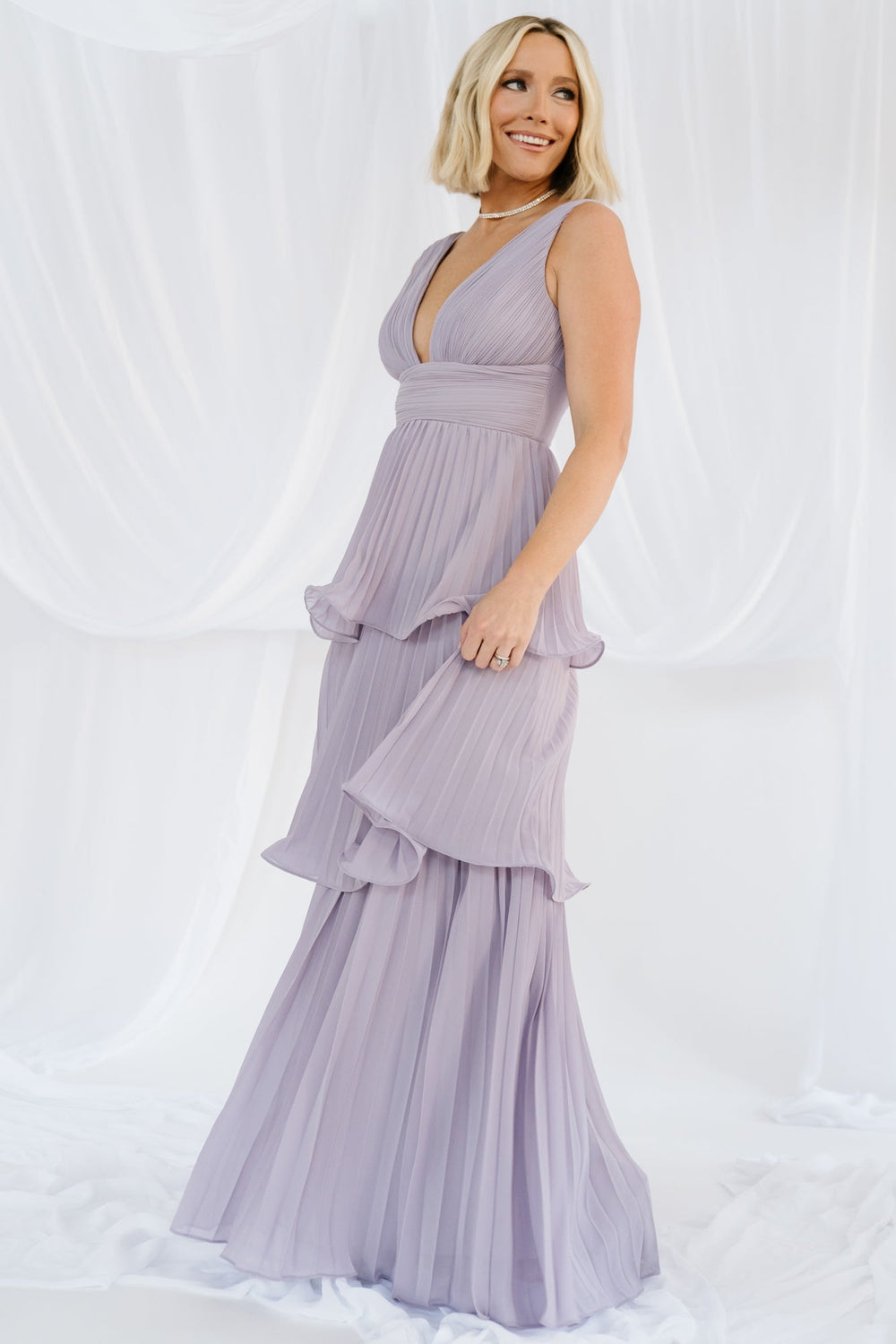 Saphira Tiered Pleated Maxi Dress | Baltic Born Lavender